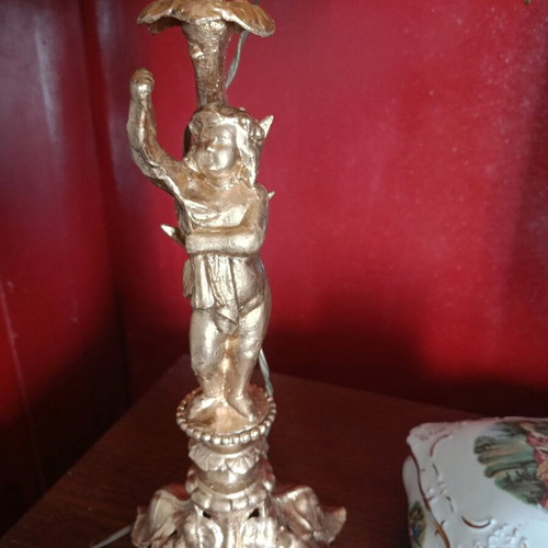 Vintage brass angel with papyrus hat from 1960s, height 58 cm like new