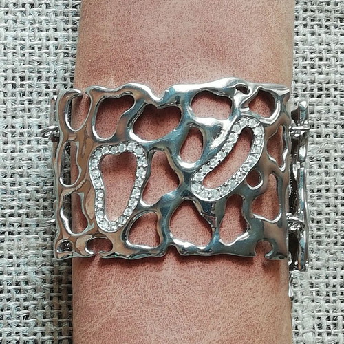 Stainless steel bracelet silver with clear zircon shapes new