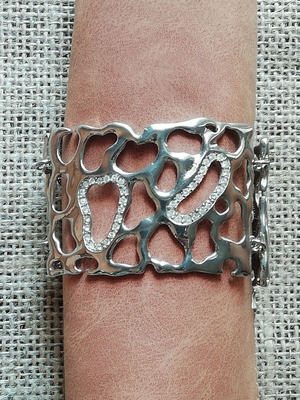 Stainless steel bracelet silver with clear zircon shapes new