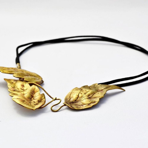 Brass necklace with handmade leaves made to order, gold-colored