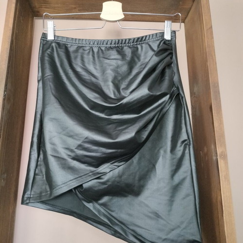 Leather skirt draped front elastic, new, black, size L