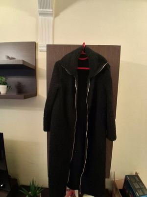 Shearling coat-style jacket used, black, size S