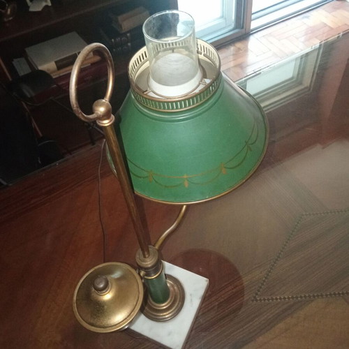 Bouillotte table lamp brass green metal shade like new
