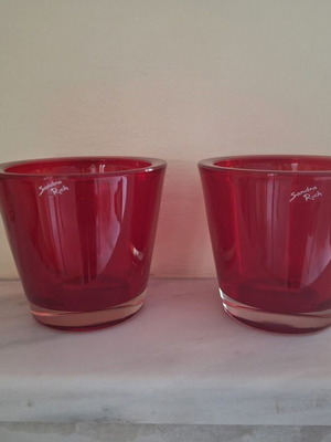 Σετ δύο κηροπήγια κρυστάλλινα μεταχειρισμένα, κόκκινα, βαριά