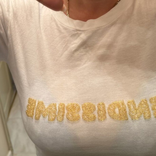 Fendissime Y2K Vintage White T-shirt Large with Gold Embossed Logo