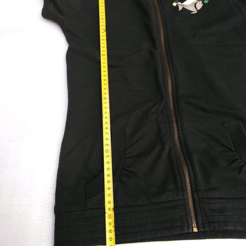 Fleece jacket with short sleeves black like new with checkered hood