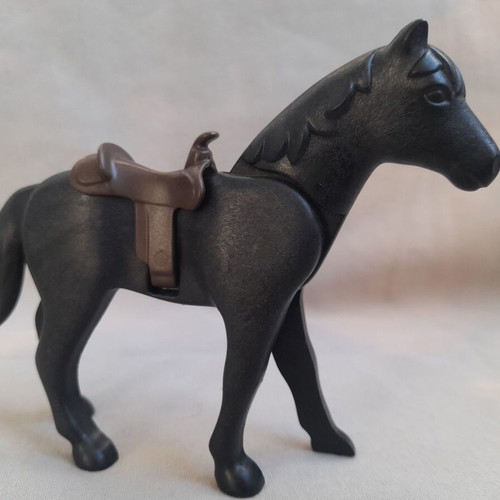 Playmobil black horse used with dark brown saddle