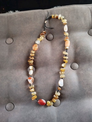 Necklace like new with leather cord and agate, carnelian stones