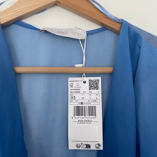 Mango blouse new, size XS, semi-transparent blue-turquoise