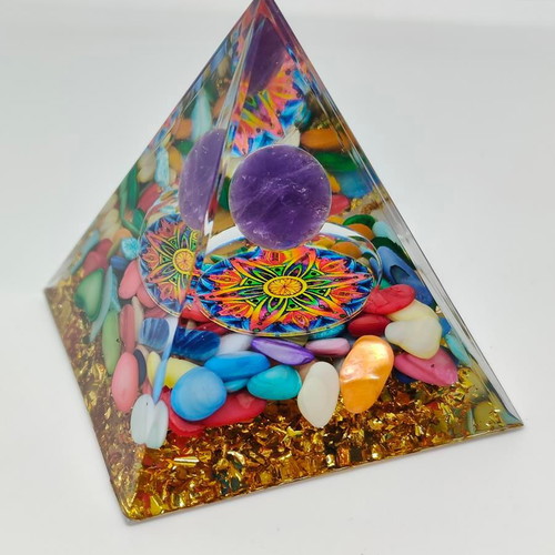 Orgonite Energy Pyramid with Amethyst and Tree of Life like new