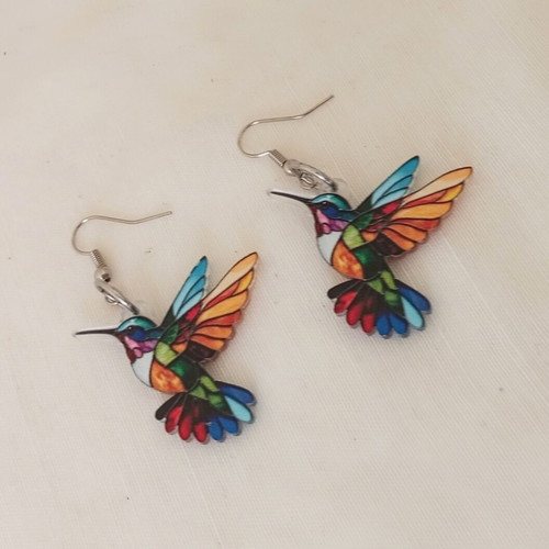 Hummingbird Earrings new, colorful plexiglass