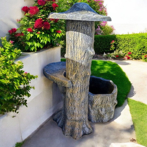 Isabella garden concrete fountain in black with beige and white