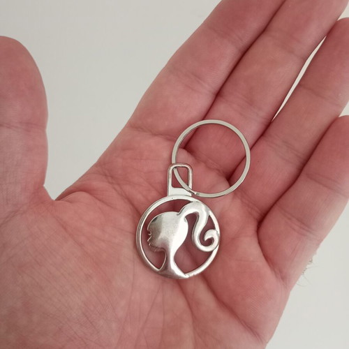 Barbie metal silver keychain used, collectible
