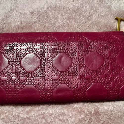 Christian Dior purple leather wallet with gold D I O R logo like new