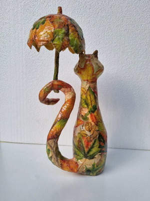 Decorative cat handmade, clay with decoupage, new