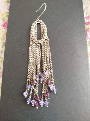 Hot Diamonds long dangling earrings with purple stones like new