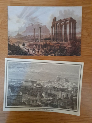 Καρτ ποστάλ σαν καινούργιο, δύο που απεικονίζουν τοπία της αρχαίας Αθήνας