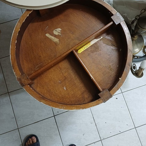 Wooden table used, carved, handmade with storage space