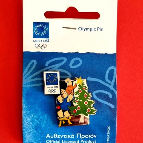 Olympic pin badges Athens 2004, pack of 4, new, mascot Christmas 2002 theme