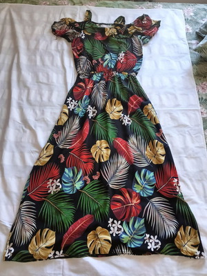 Maxi dress viscose used, tropical print, size XL-XXL