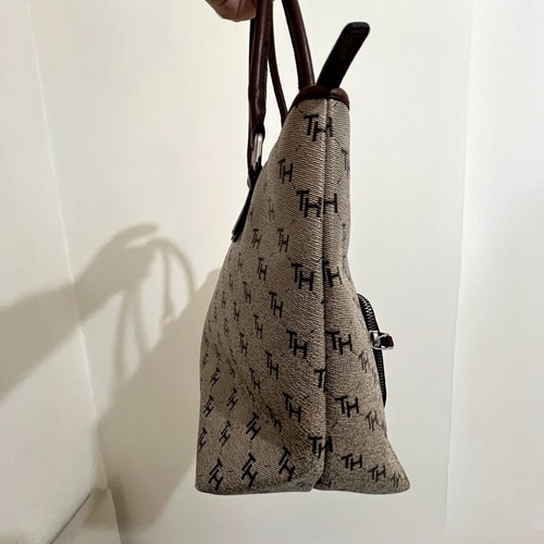 Tommy Hilfiger Monogram Jacquard Canvas Shoulder Bag used, beige/brown