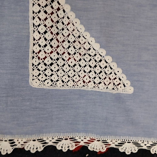 Handmade tablecloth with fabric and crocheted corners 72x72 cm like new