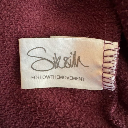 Sik Silk men's college-style cardigan used, burgundy and white, size L