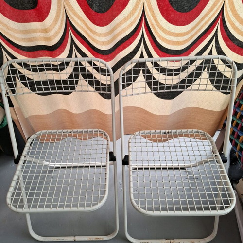 Talin folding chairs used, metal grid design, set of 2, 1980