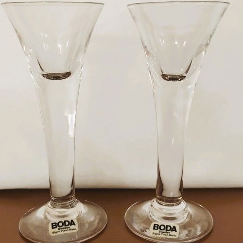 Boda Snubbar Crystal Liqueur Glasses New Vintage Set of 2