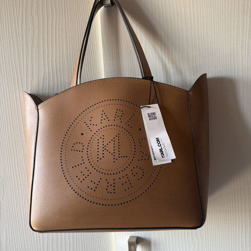 Karl Lagerfeld circle leather shoulder bag, large, brown