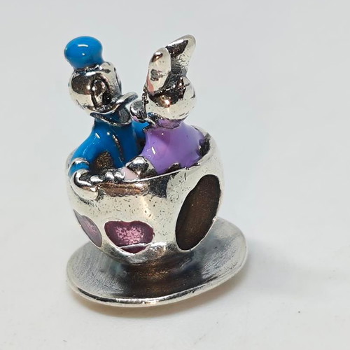 Disney Parks Silver Charm with Donald and Daisy in Tea Cup, like new