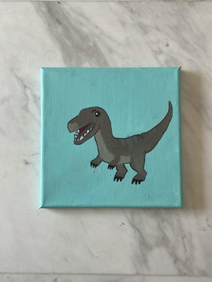 Painting new canvas art with dinosaur motif