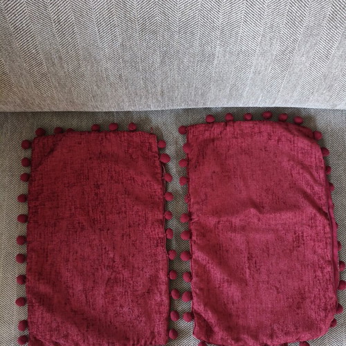Decorative pillow covers set of 2 new, burgundy with pom poms