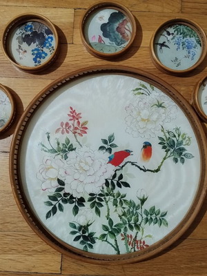 Serving set tray and coasters used, pack