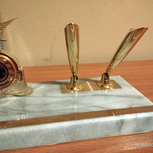 Marble pen holder with thermometer new for office