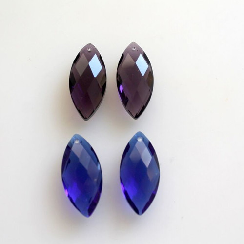 Set of 4 glass elements for jewelry making, 2 blue and 2 purple