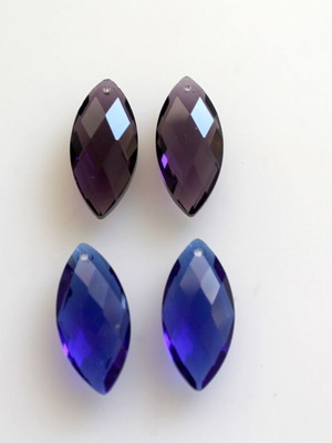 Set of 4 glass elements for jewelry making, 2 blue and 2 purple