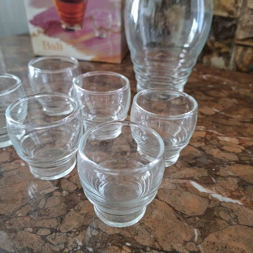 Glass classic decanter with 6 glasses new for liqueur and tsipouro