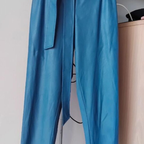 MSR Collection high-waisted faux leather pants, blue