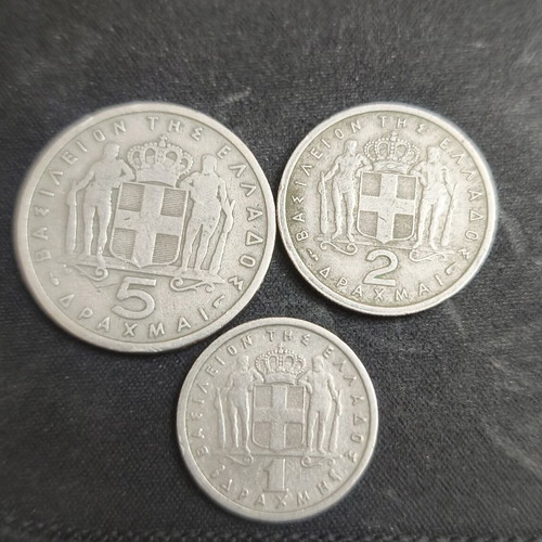 King Pavlos coins 2 drachmas 1954, 5 drachmas 1954, 1 drachma 1962