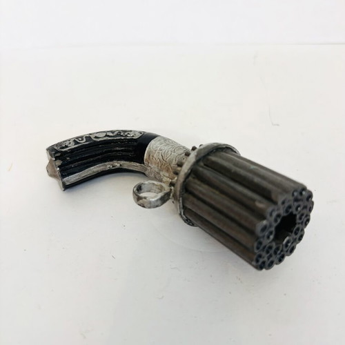 Miniature Metal Mariette Pepperbox Pistol Model used, 8cm