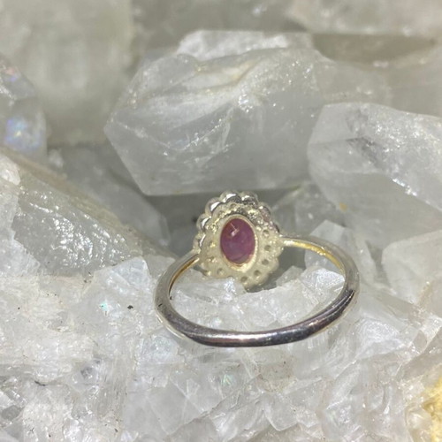 Silver ring with natural ruby and moissanites, new, handmade