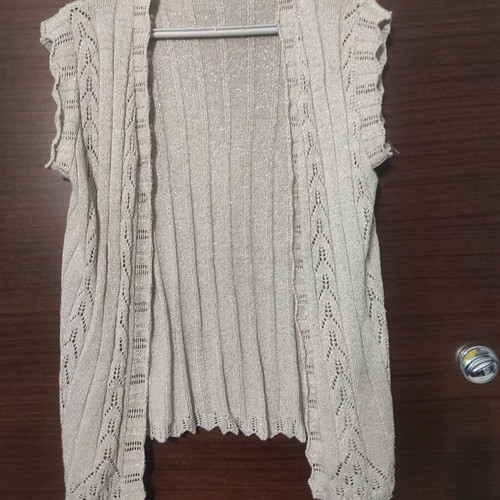 Vest used with fine knit and silver thread beige
