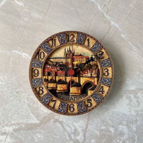Handmade wooden wall clock Prague, Orange City, German U.T.S mechanism