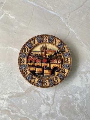 Handmade wooden wall clock Prague, Orange City, German U.T.S mechanism