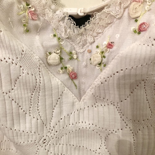 Zinas bustier top used, embroidered with stones, roses, paillettes, white, size S