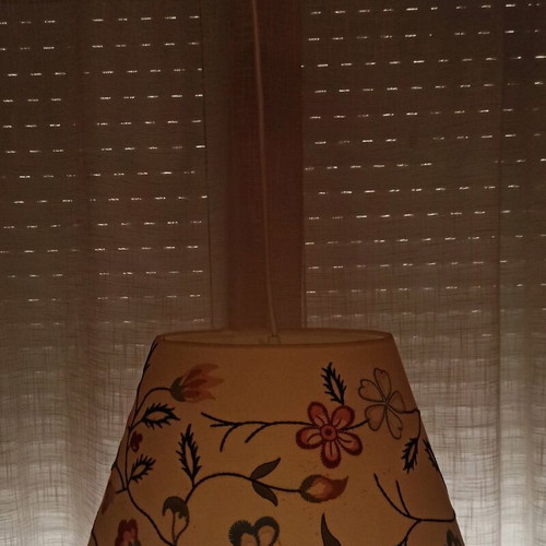Alvine Pärla ceiling lamp used, fabric shade with embroidered flowers