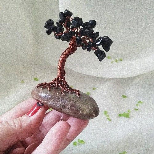 Wire miniature tree new with obsidian