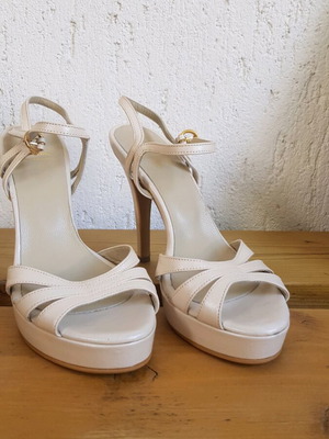 Vavoulas leather sandal new, beige, 10cm heel, size 37