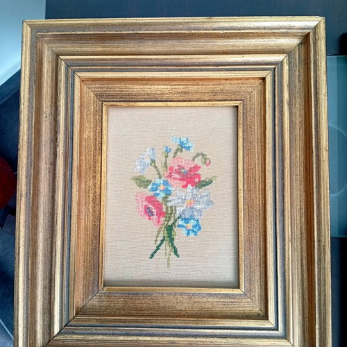 Cross-stitch embroidery in frame like new